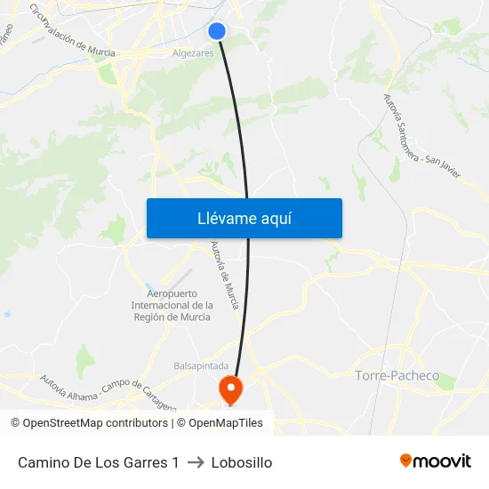 Camino De Los Garres 1 to Lobosillo map