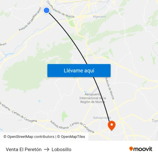 Venta El Peretón to Lobosillo map