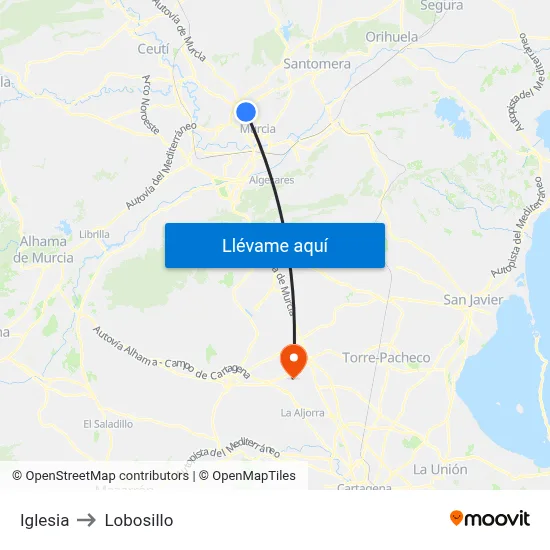 Iglesia to Lobosillo map