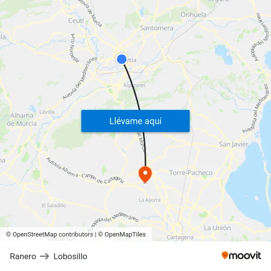 Ranero to Lobosillo map