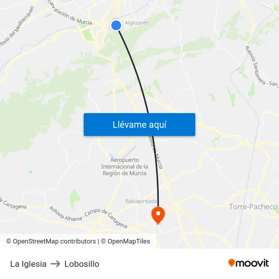 La Iglesia to Lobosillo map