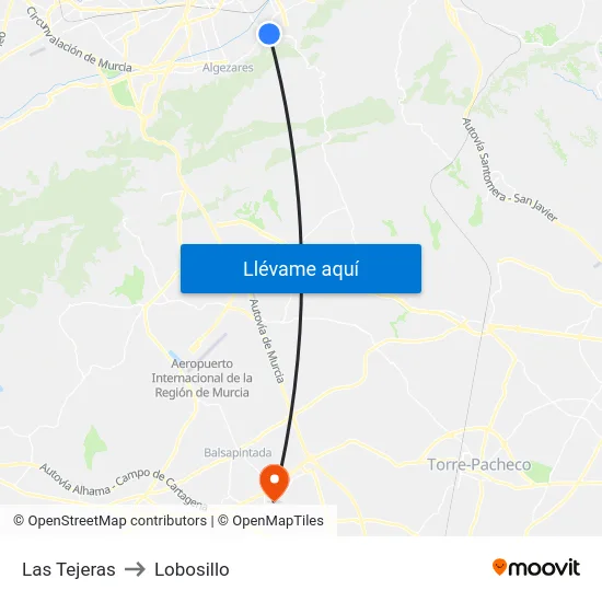Las Tejeras to Lobosillo map