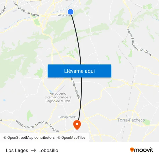 Los Lages to Lobosillo map