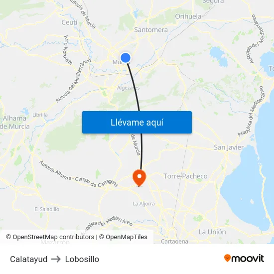 Calatayud to Lobosillo map