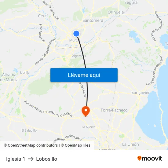 Iglesia 1 to Lobosillo map