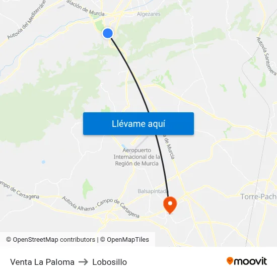 Venta La Paloma to Lobosillo map