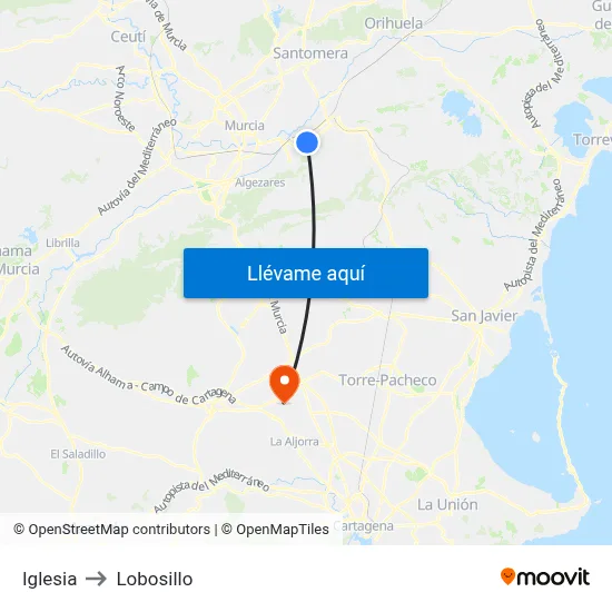 Iglesia to Lobosillo map