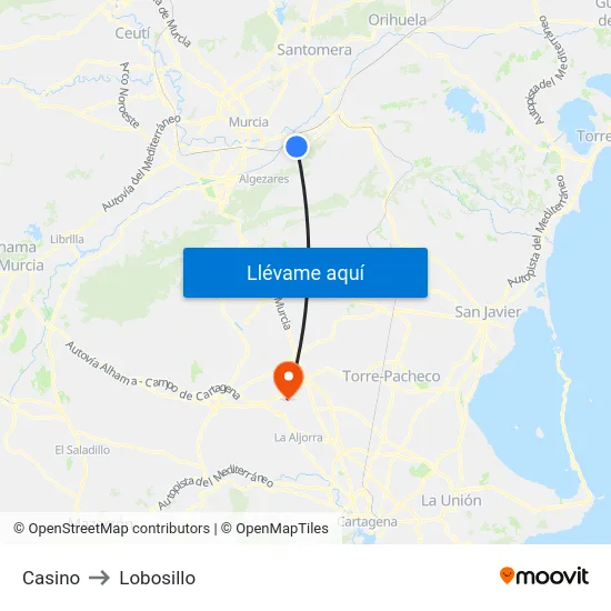 Casino to Lobosillo map