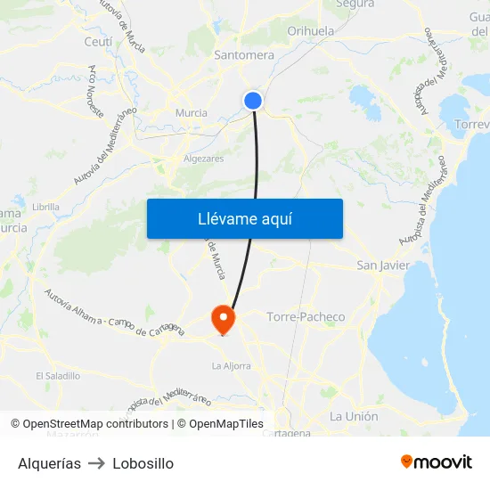 Alquerías to Lobosillo map