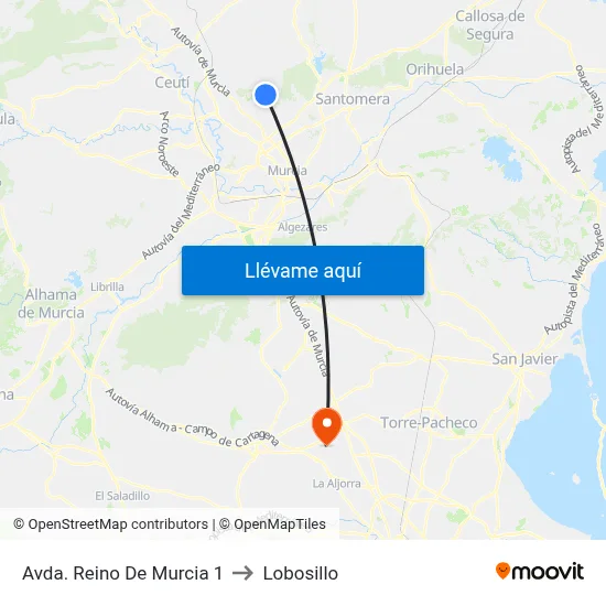 Avda. Reino De Murcia 1 to Lobosillo map