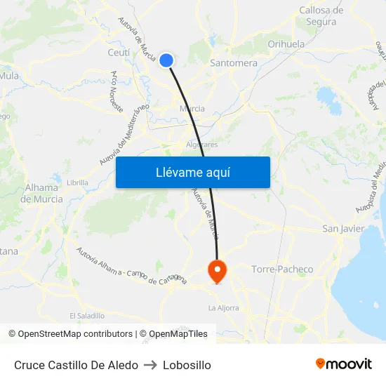 Cruce Castillo De Aledo to Lobosillo map