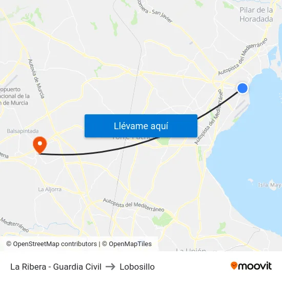 La Ribera - Guardia Civil to Lobosillo map