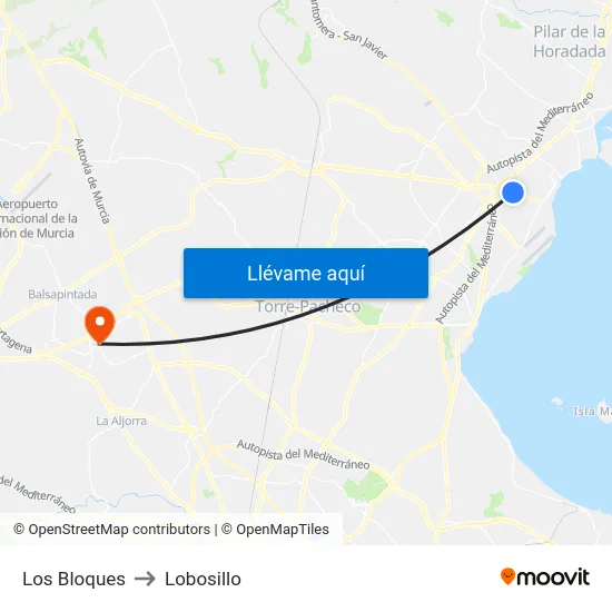 Los Bloques to Lobosillo map