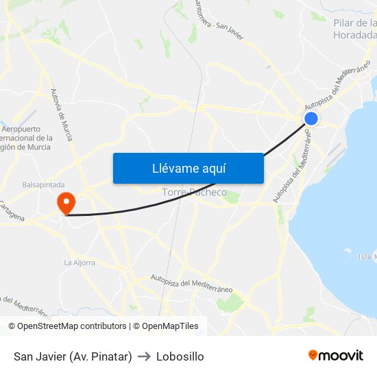 San Javier (Av. Pinatar) to Lobosillo map