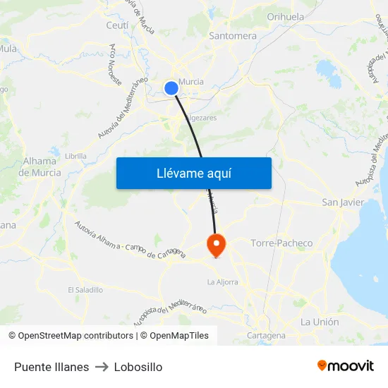 Puente Illanes to Lobosillo map