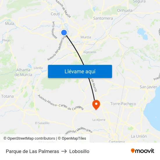Parque de Las Palmeras to Lobosillo map