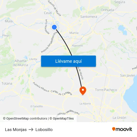 Las Monjas to Lobosillo map