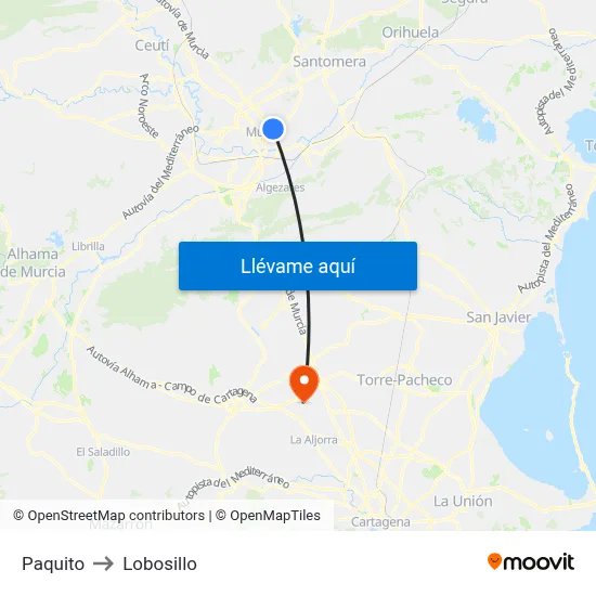 Paquito to Lobosillo map