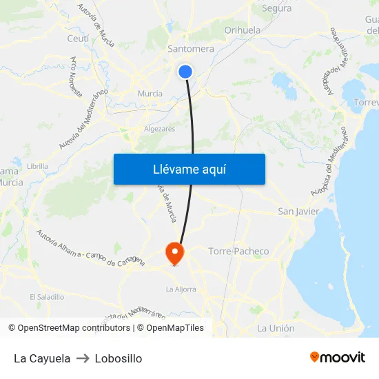 La Cayuela to Lobosillo map