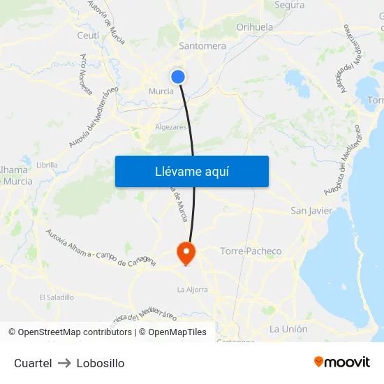 Cuartel to Lobosillo map