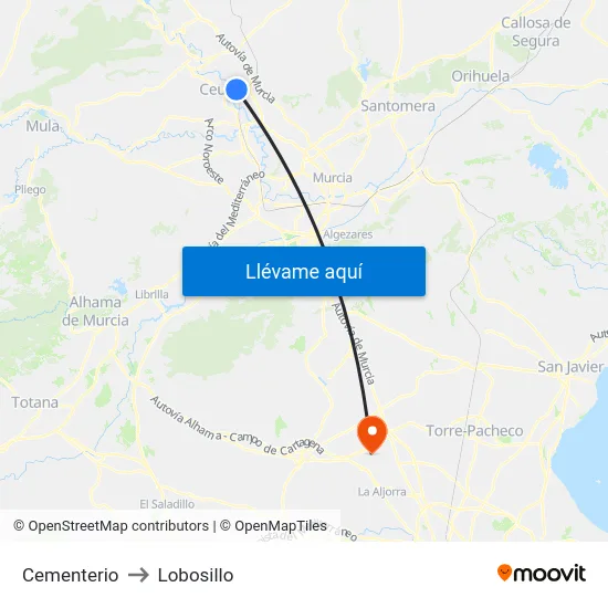 Cementerio to Lobosillo map