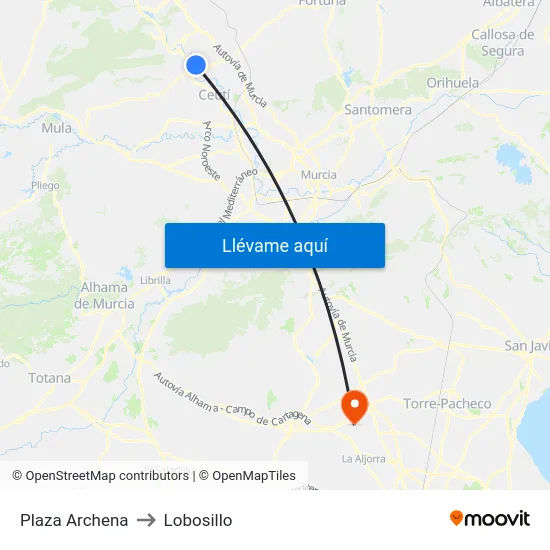 Plaza Archena to Lobosillo map