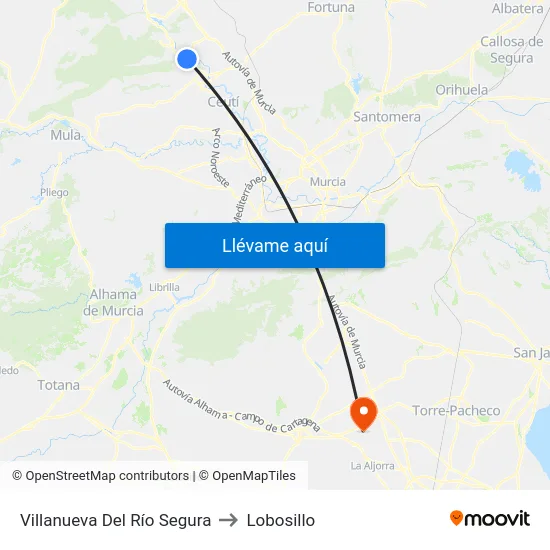 Villanueva Del Río Segura to Lobosillo map