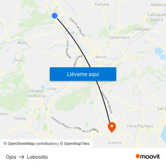 Ojós to Lobosillo map