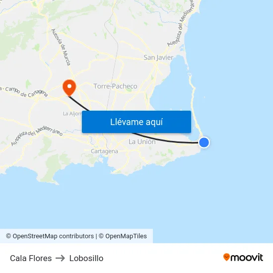 Cala Flores to Lobosillo map