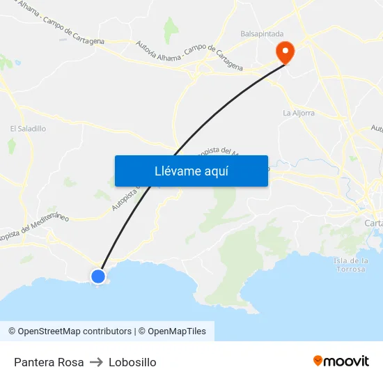 Pantera Rosa to Lobosillo map