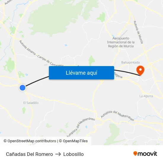 Cañadas Del Romero to Lobosillo map