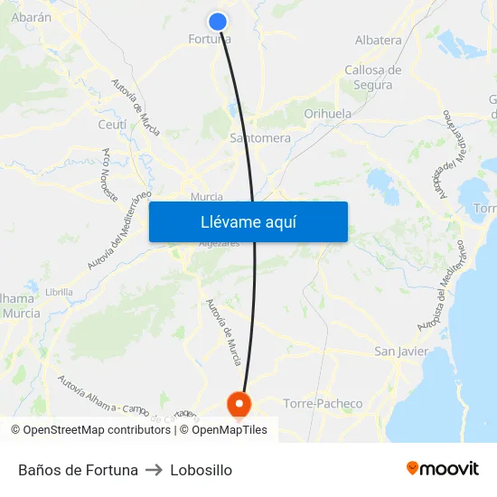 Baños de Fortuna to Lobosillo map