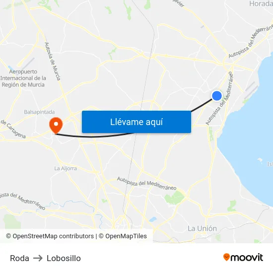 Roda to Lobosillo map
