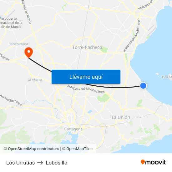 Los Urrutias to Lobosillo map