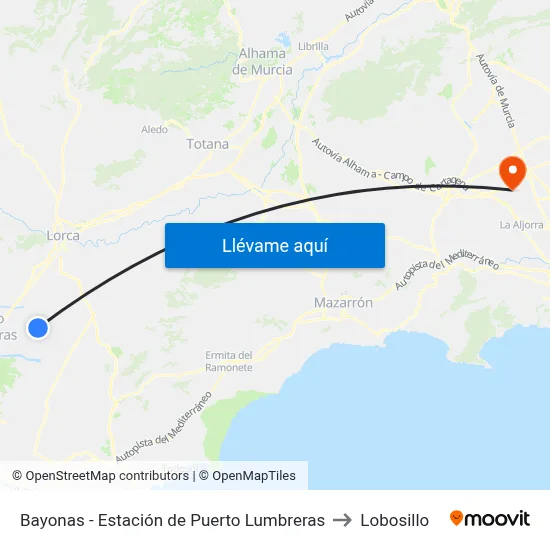 Bayonas - Estación de Puerto Lumbreras to Lobosillo map