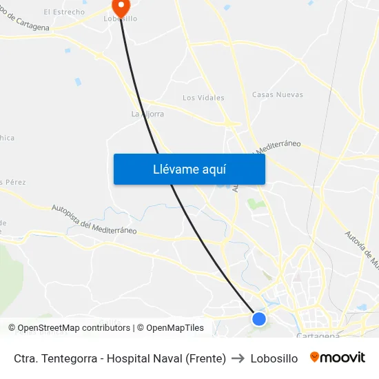 Ctra. Tentegorra - Hospital Naval (Frente) to Lobosillo map