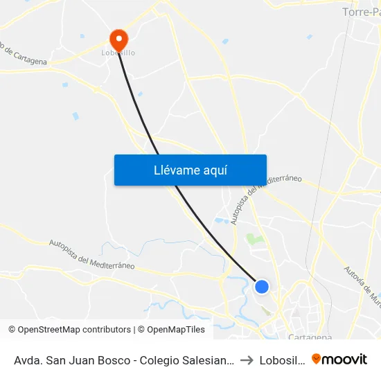 Avda. San Juan Bosco - Colegio Salesianos to Lobosillo map