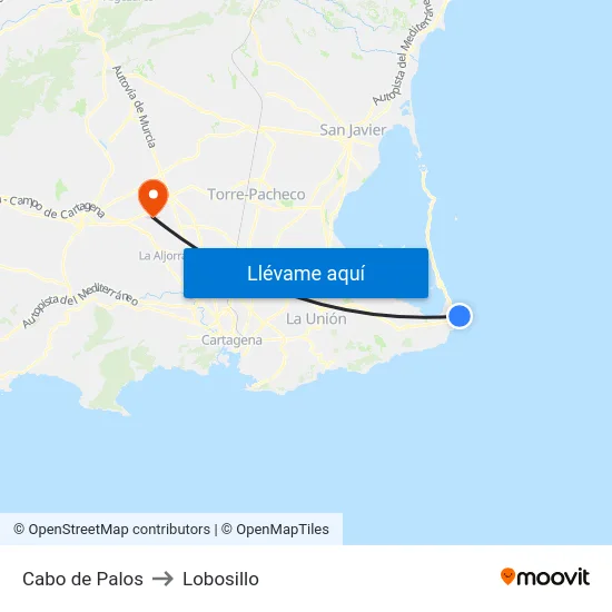 Cabo de Palos to Lobosillo map
