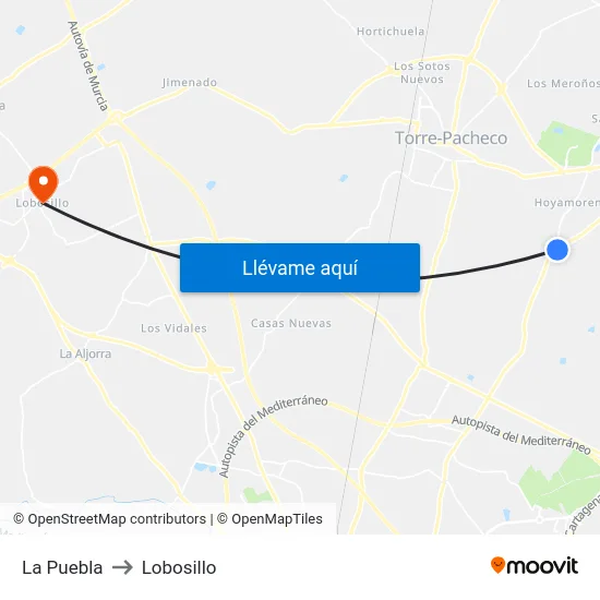 La Puebla to Lobosillo map