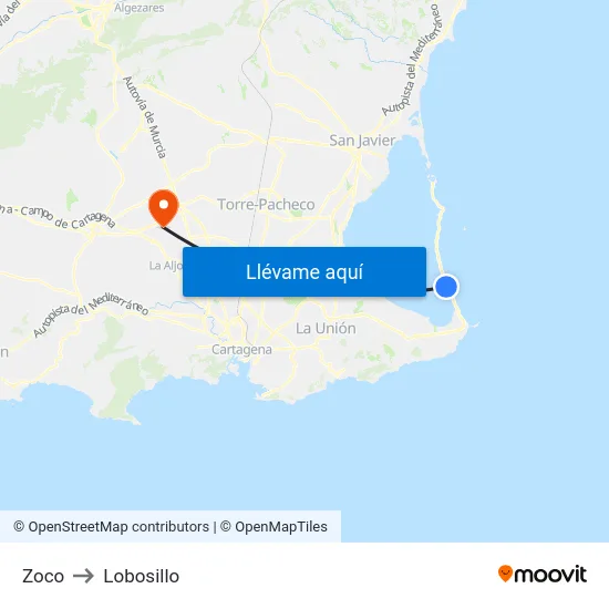 Zoco to Lobosillo map
