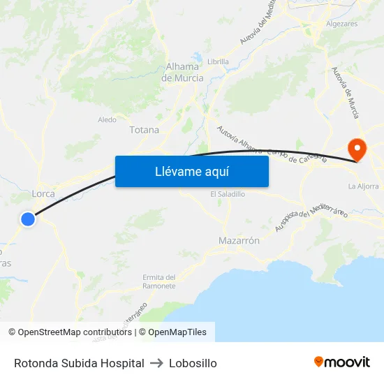 Rotonda Subida Hospital to Lobosillo map