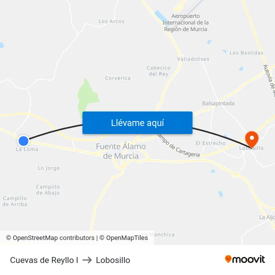Cuevas de Reyllo I to Lobosillo map