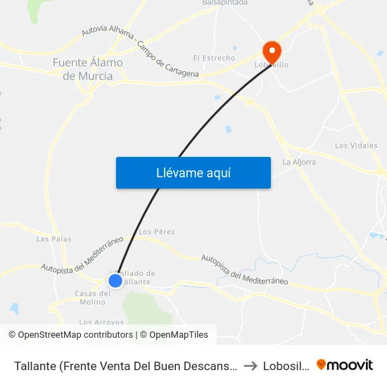 Tallante (Frente Venta Del Buen Descanso) to Lobosillo map