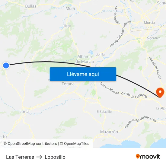 Las Terreras to Lobosillo map