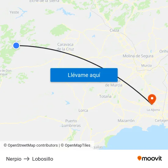Nerpio to Lobosillo map