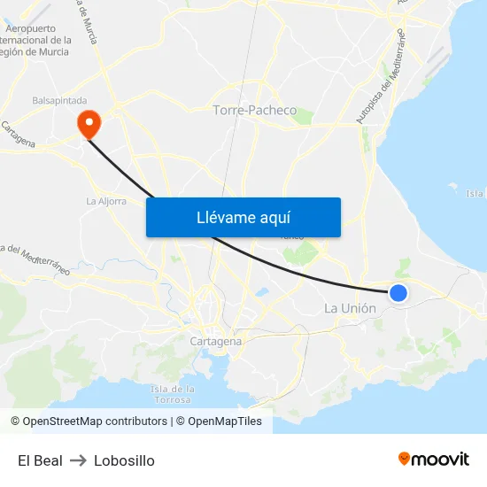 El Beal to Lobosillo map