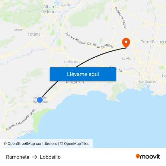 Ramonete to Lobosillo map