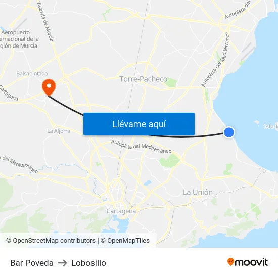 Bar Poveda to Lobosillo map