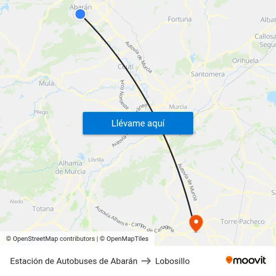 Estación de Autobuses de Abarán to Lobosillo map