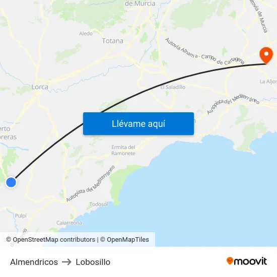 Almendricos to Lobosillo map